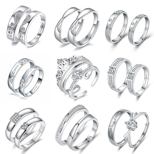 S925银情侣对戒男女款爱心指环