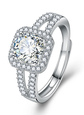 s925银几何可调节不褪色锆石戒指