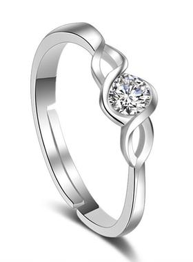 S925银锆石戒指女式个性开口指环