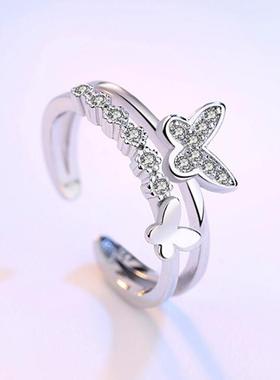S925银蝴蝶戒指女式个性百搭指环