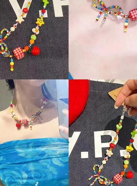 「苹果乐园」多巴胺彩色苹果星星串珠项链2025新款轻奢夏日锁骨链