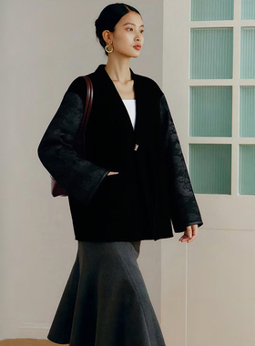 【纳系列】女装折扣2025年冬季1699元新中式黑色小众双面呢外套