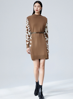 【莉格系列】商场品牌女装折扣2025年冬季659元假两件针织连衣裙