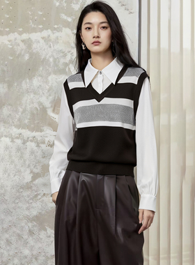 【H系列】商场品牌女装折扣2025年冬季专柜659元假两件针织衬衫