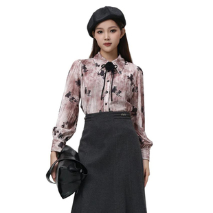 【魔系列】商场品牌女装折扣2025年冬季专柜翻领法式复古丝绒衬衫