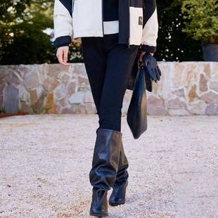 黑色磨毛小脚高腰收腹牛仔裤 商场品牌女折扣25冬399元 纳系列