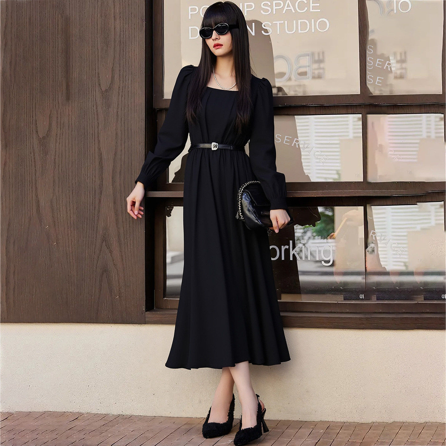 欧系列专柜92%粘纤方领连衣裙折扣2025年冬季新款女装,女装/女士精品,连衣裙,淘宝优惠券,粉丝福利购,淘宝优惠卷