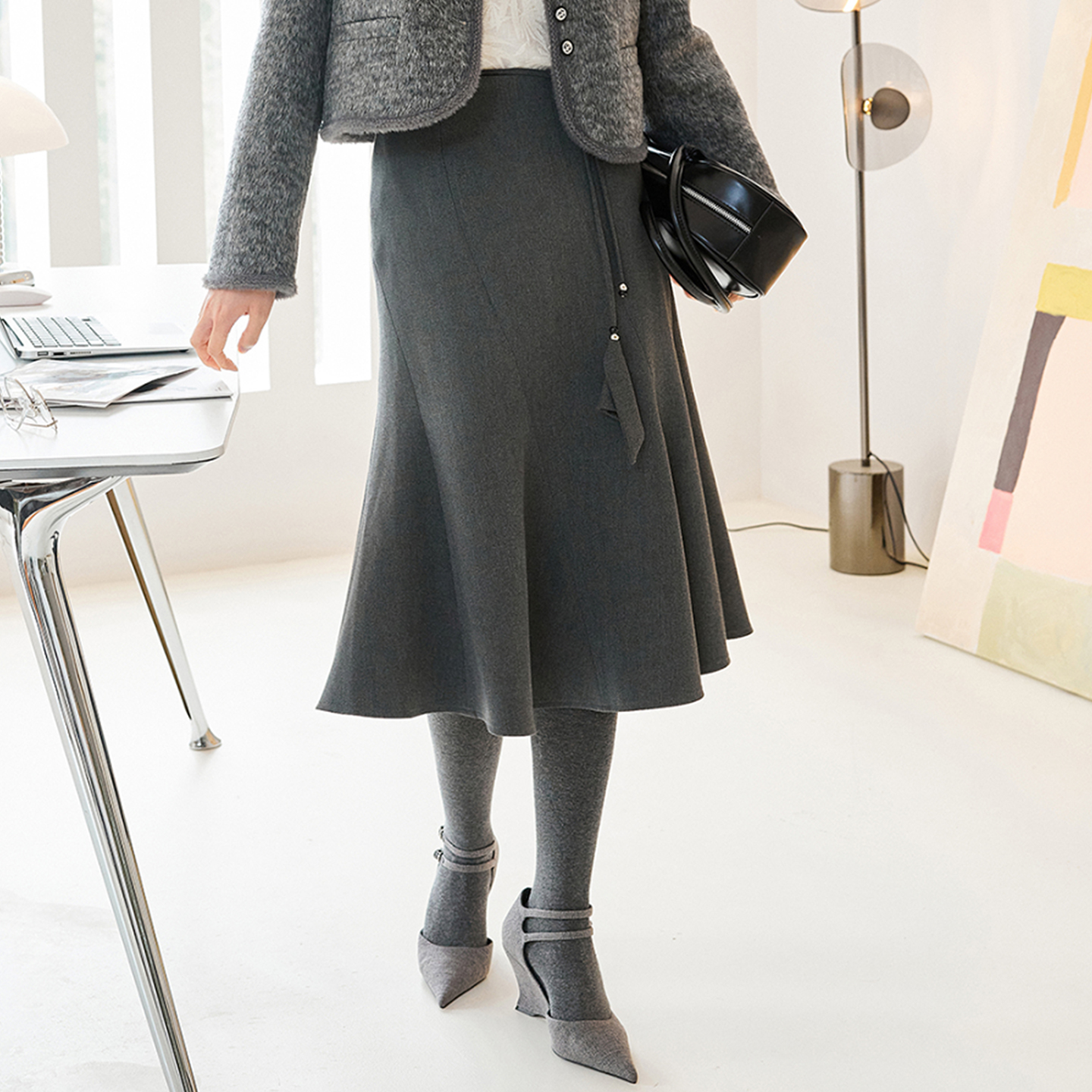 纳系列599高腰毛呢鱼尾摆半身裙