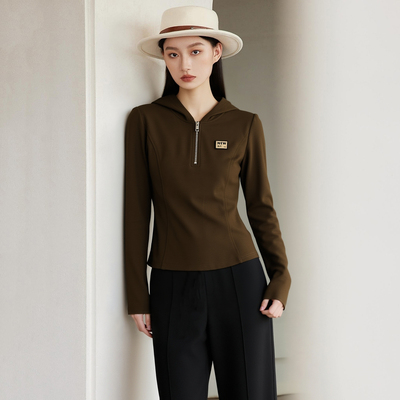 觅系列收腰磨毛连帽长袖T恤