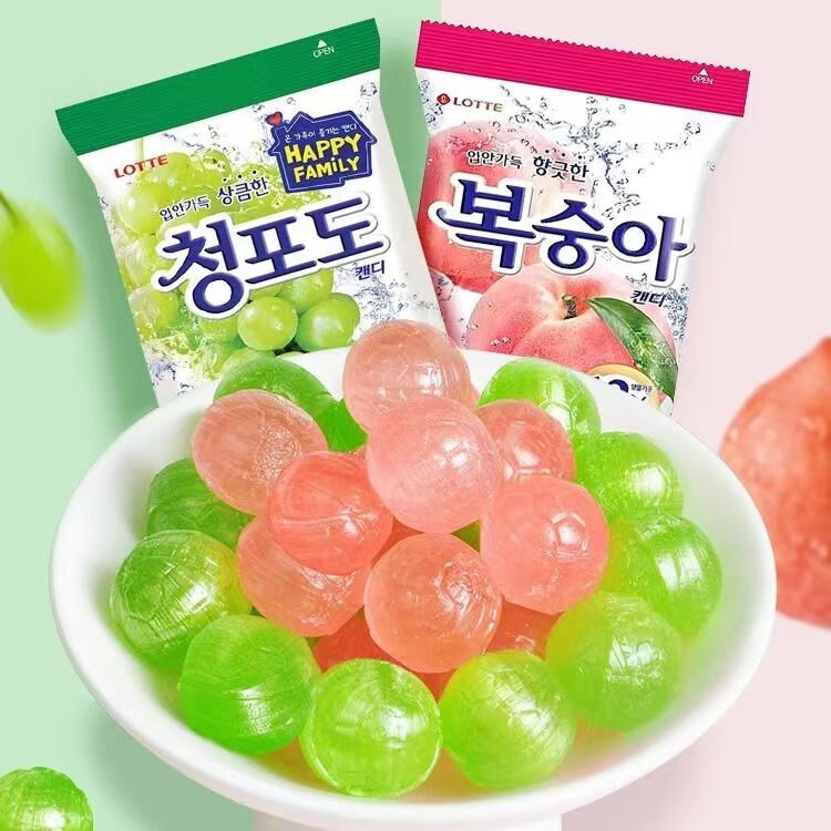 韩国进口乐天青葡萄糖水蜜桃糖水果硬糖儿童糖果零食喜糖招待糖果