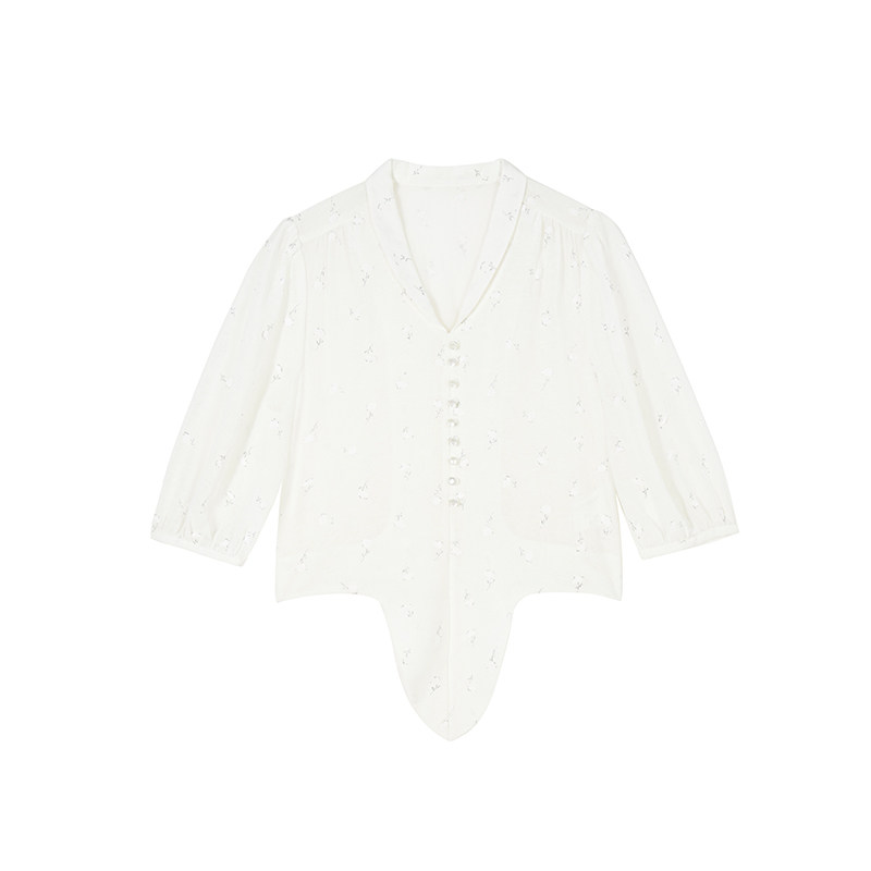 NANASTORE白色衬衫女春季新款V领宽松长袖刺绣衬衣显瘦短上衣复古,女装/女士精品,衬衫,淘宝优惠券,粉丝福利购,淘宝优惠卷