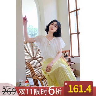 镂空设计感小衫 NANASTORE短袖 宽松V领百搭衬衫 新款 女t恤2024春季