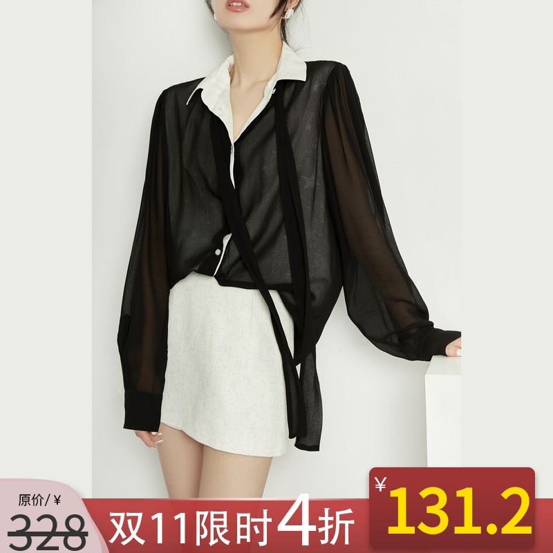 假两件衬衫双层设计垂感