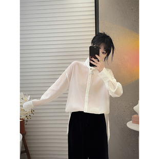 NANASTORE纯色衬衫女2024春季新款宽松薄款国风外套上衣内搭