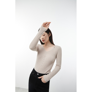 NANASTORE毛衣女2024春季新款v领针织衫羊毛短款上衣修身薄款套头