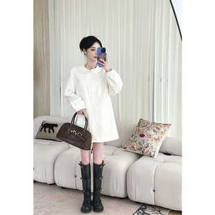 NANASTORE娃娃领风衣女2024年秋季新款甜美短款连衣裙打底衫裙子