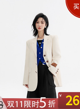 NANASTORE西装外套女2024春季新款小个子秋装短款上衣灰色薄款白