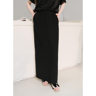 NANASTORE黑色半身裙女春季2024新款高腰显瘦直筒半裙长款裙裙子
