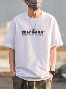 重磅纯棉圆领短袖T恤男夏季字母印花日系宽松上衣情侣款半袖体恤