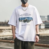 宽松百搭情侣上衣男 字母图案印花半袖 重磅100%纯棉短袖 T恤男美式