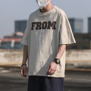 重磅纯棉夏季新款短袖T恤男韩版潮流百搭字母印花情侣宽松上衣潮