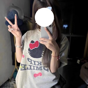 美式复古刺绣印花HelloKitty凯蒂猫短袖t恤女宽松小众设计感上衣