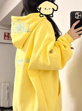 美式复古帽子字母刺绣连帽卫衣女秋冬新款高街潮牌情侣休闲外套潮