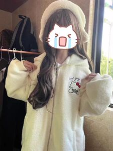 文文不乖国潮原创可爱HelloKitty凯蒂猫羊羔毛棉服棉衣女秋冬外套