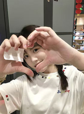 美式复古国风彩点刺绣短袖t恤女夏季新款纯棉宽松小众设计感上衣