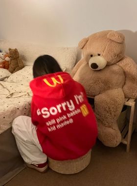 美式复古麦当劳连帽卫衣女秋季趣味印花oversize套头宽松潮牌上衣