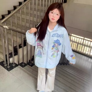 日系可爱甜美卡通小女孩防晒衣女宽松小众设计感防紫外线轻薄外套