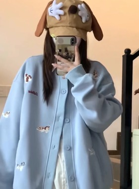 美式国潮牌小狗刺绣棒球服外套男女2025新款宽松复古春秋情侣上衣