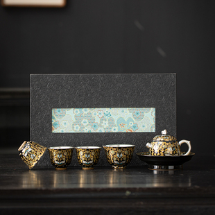 苏氏陶瓷  鎏银金枝玉叶茶壶套装非遗大师郑文强作品功夫茶具礼盒