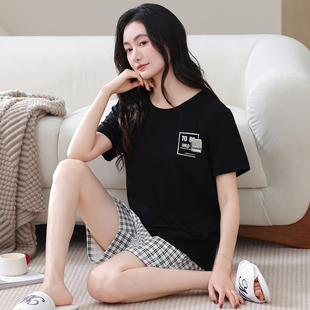 夏天薄款 莱卡棉睡衣女夏季 套装 短裤 凉感简约家居服可外穿 纯棉短袖