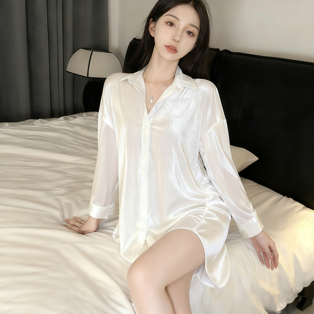 睡裙性感秋冬季丝绒衬衫睡衣大码