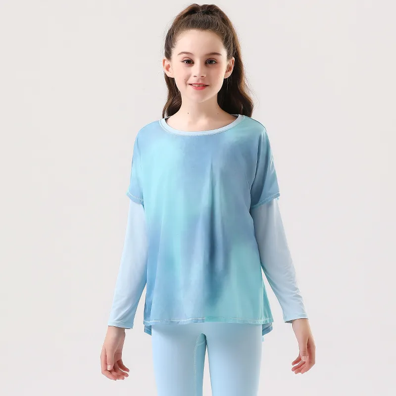 moditiger轻薄防晒衣仙透气儿童瑜伽服假两件户外运动速干套装