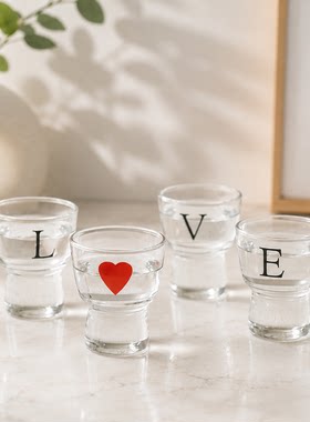 韩式LOVE感性小酒杯四只装创意字母一口小酒杯清酒杯小容量烧酒杯