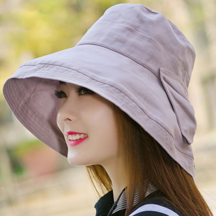 帽子夏天日系棉麻太阳帽女士防晒遮阳帽防紫外线可折叠大沿卷边帽