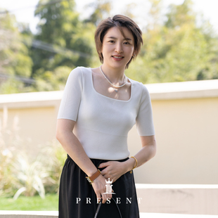 凉感方领短袖 老宝娘家 C匠心桑蚕丝薄款 女 针织衫 上衣25夏新款