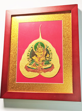 金色菩提叶脉画佛像唐卡摆挂件财神绿白度母文殊菩萨释迦牟尼