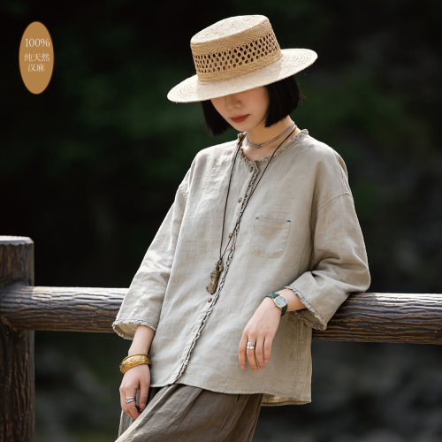 汉麻文艺木耳边透气开衫女春夏