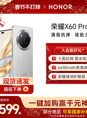 【官网】HONOR/荣耀X60 Pro 5G智能手机6600mAh青海湖电池绿洲护眼屏AI 抗摔防水 拍照智能商务官方旗舰店