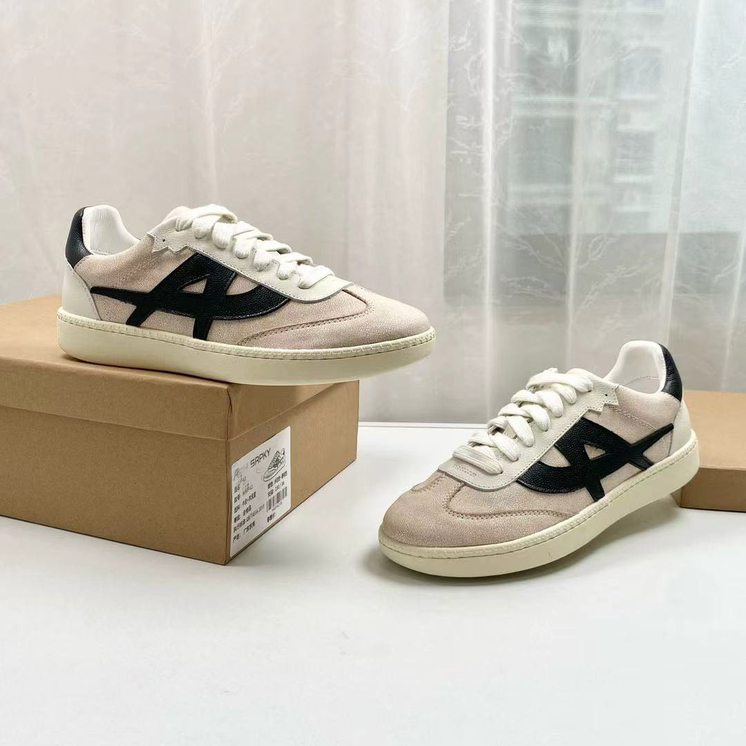 2026春真皮拼色德训鞋女百搭系带平底休闲板鞋复古运动鞋牛皮白鞋,女鞋,休闲板鞋,淘宝优惠券,粉丝福利购,淘宝优惠卷