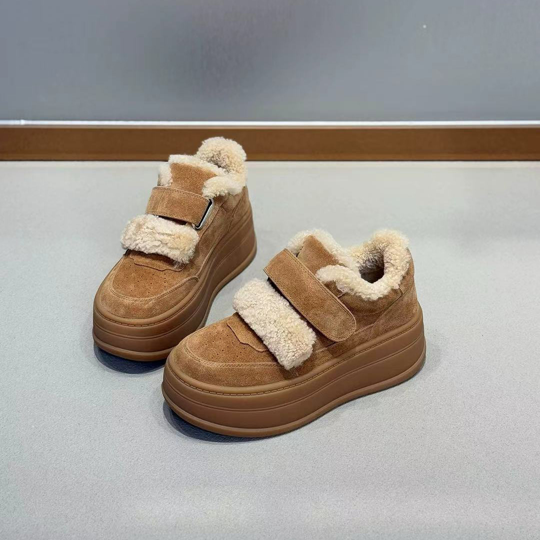 韩版魔术贴厚底雪地靴女冬季加绒保暖增高百搭毛毛鞋松糕乐福鞋女