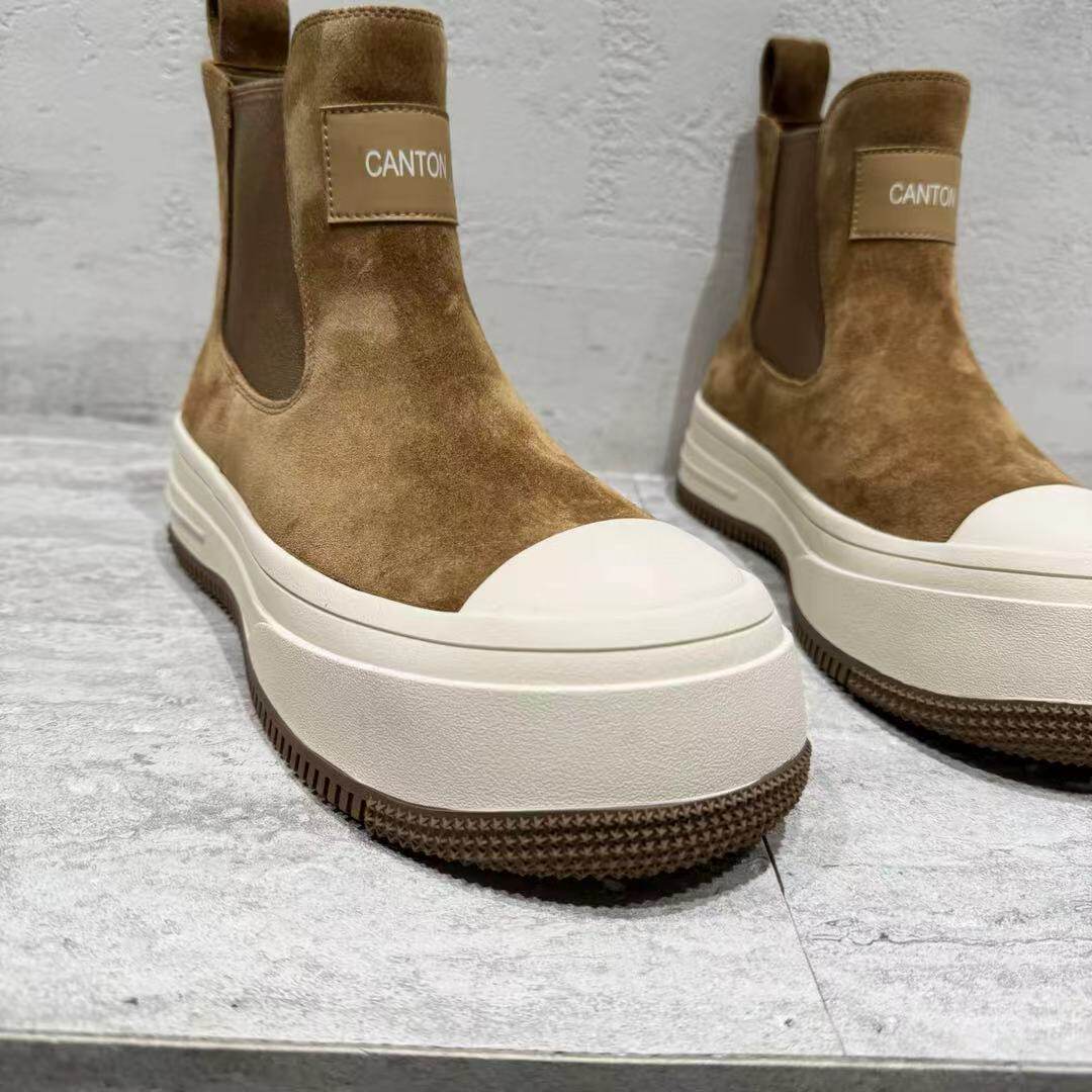 韩版厚底切尔西靴女冬季保暖磨砂皮圆头百搭短靴平跟一脚蹬高帮鞋