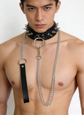 朋克风圆圈铆钉圆环链条项圈项链时尚潮流皮质颈圈颈带脖链锁骨链