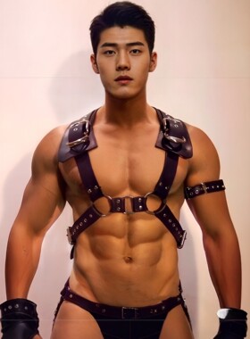 GOGOBOY性感胸带绑带坎肩派对演出服轰趴夜店酒吧男铆钉马甲背心