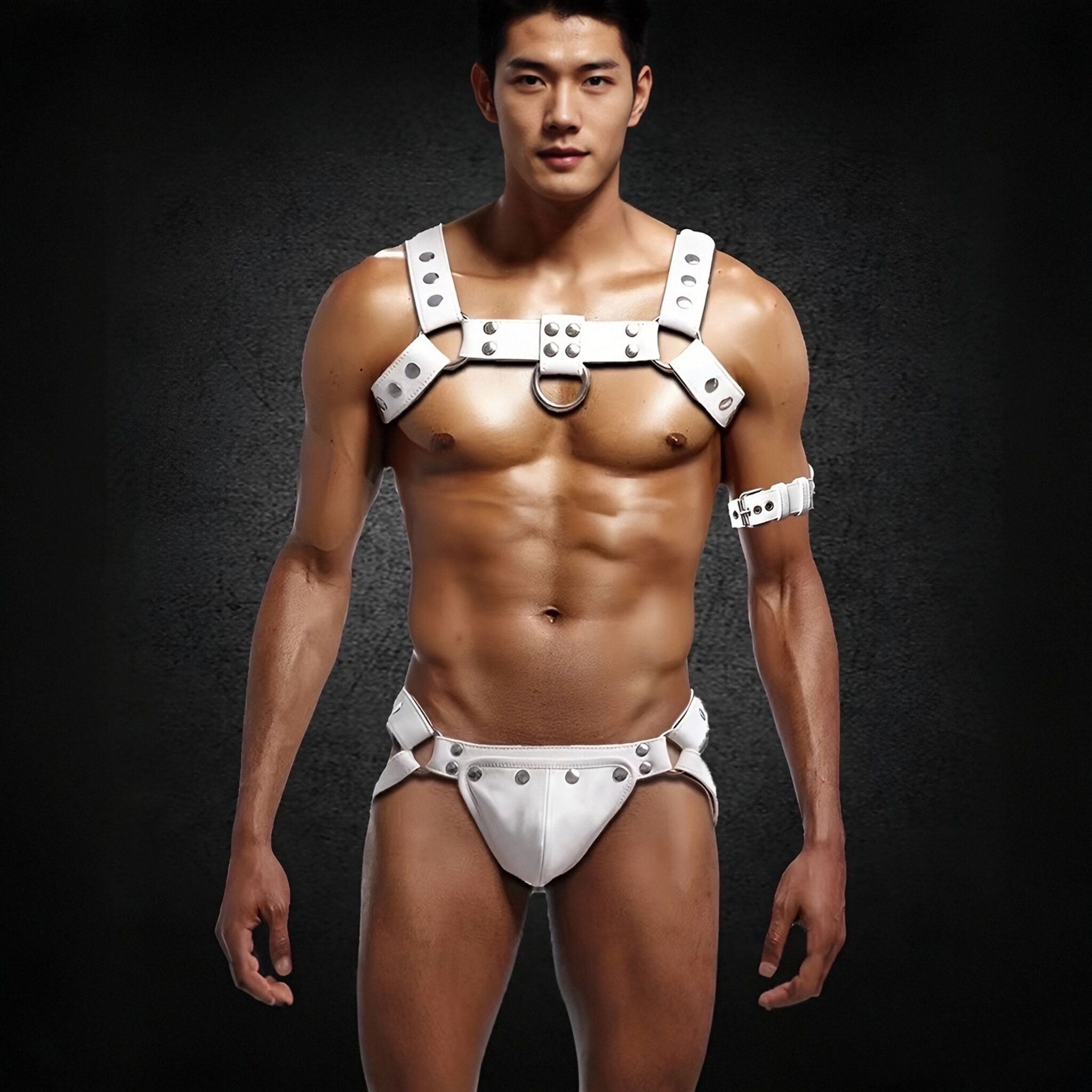 白色皮革束缚肩带胸带男 可调节金属扣健身性感双丁内裤臂环套装,服饰配件/皮带/帽子/围巾,腰带/皮带/腰链,淘宝优惠券,粉丝福利购,淘宝优惠卷