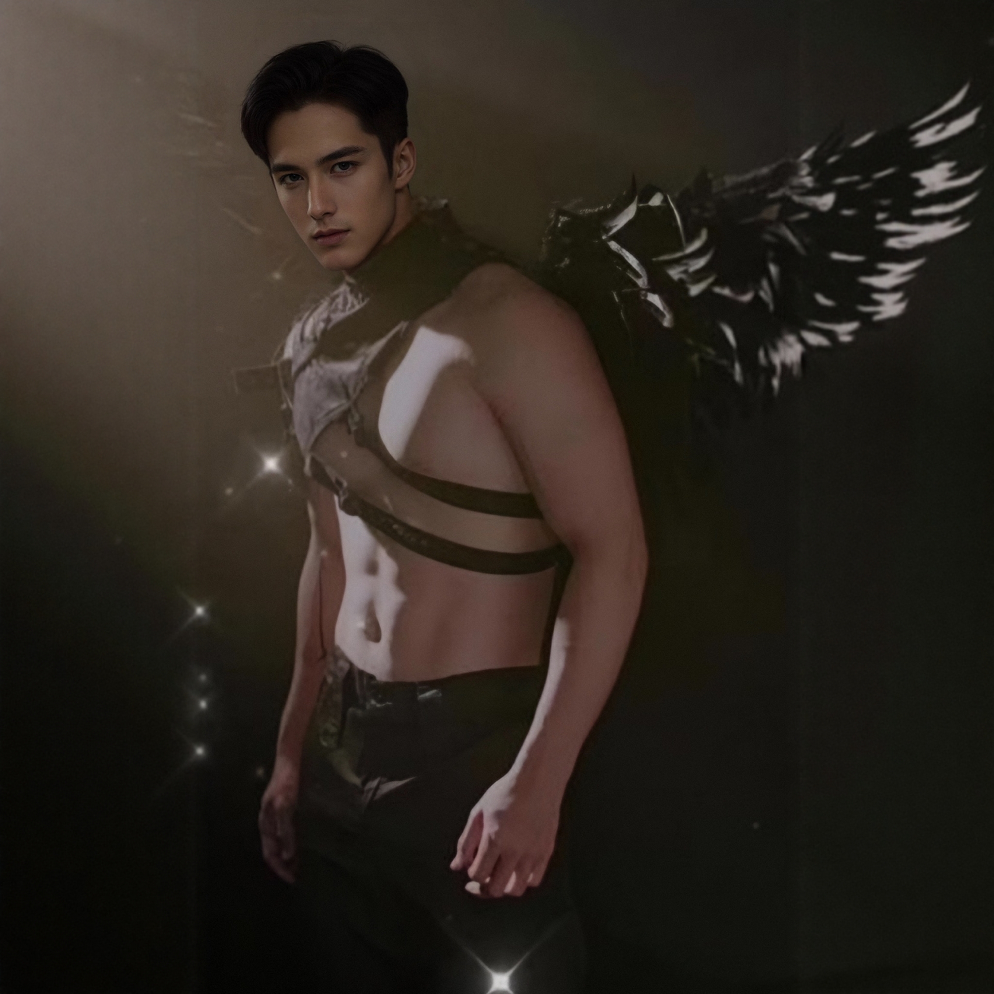 NPC朋克PU皮男单肩口袋披挂 万圣节舞台酒吧性感演出盔甲背心战衣