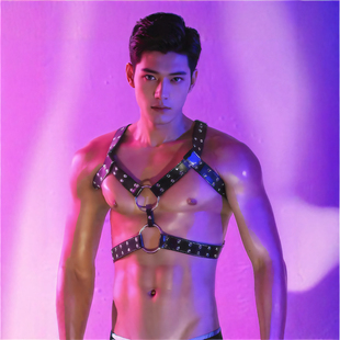 夜店性感黑色皮革胸带猛男束缚背带器具服装肩带角色扮演cosplay